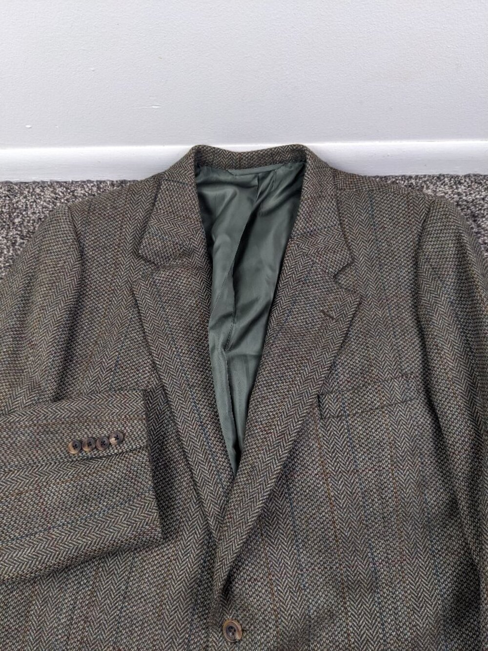 Bespoke Hickey Freeman Sport Coat Tweed Lambswool Herringbone Plaid Mens 48R